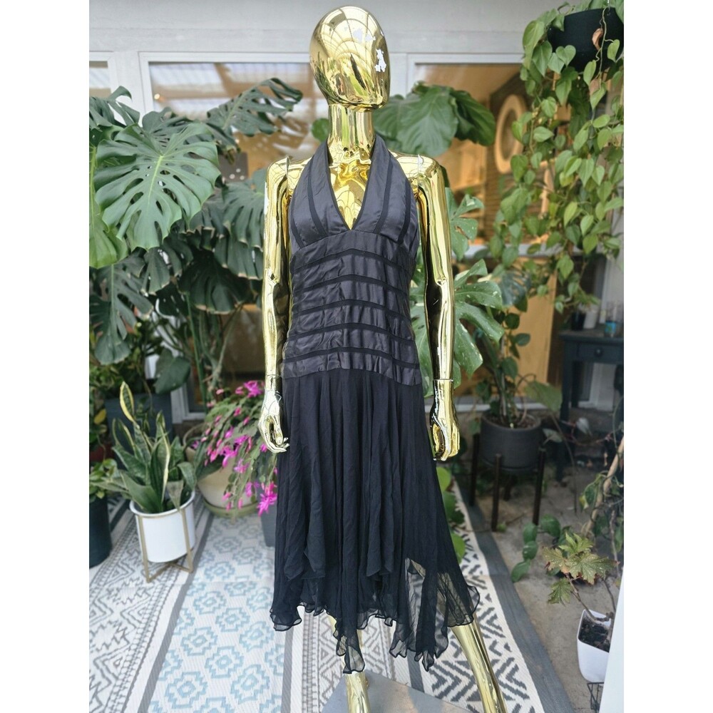 Rubber Ducky Dress Large Silk Black Y2K  Whimsigoth Goth Sheer Witchy Halter